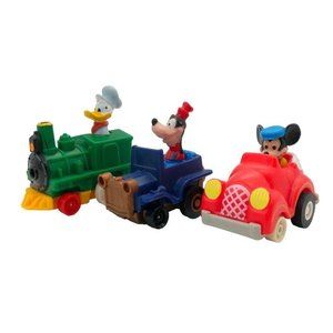 Vintage McDonald's + Disney Mickey's Birthdayland Pop-A-Wheelie Pull-Back Racers